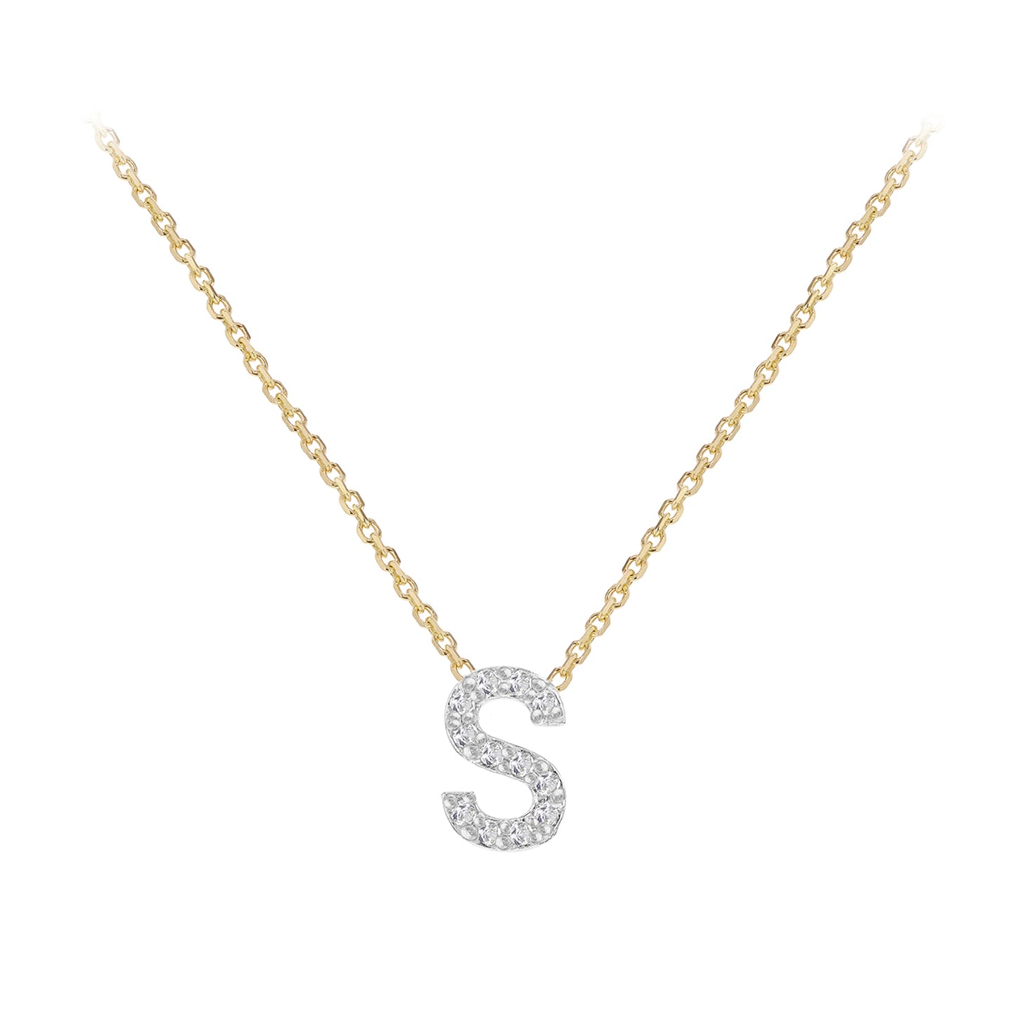 New 9ct Gold Diamond Initial A-Z Chain/Necklace 15-17"