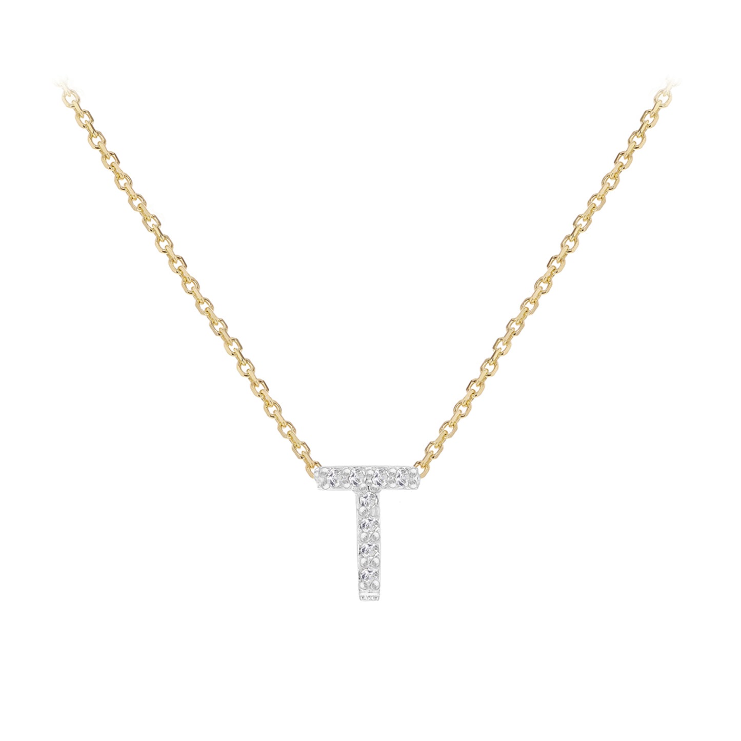 New 9ct Gold Diamond Initial A-Z Chain/Necklace 15-17"