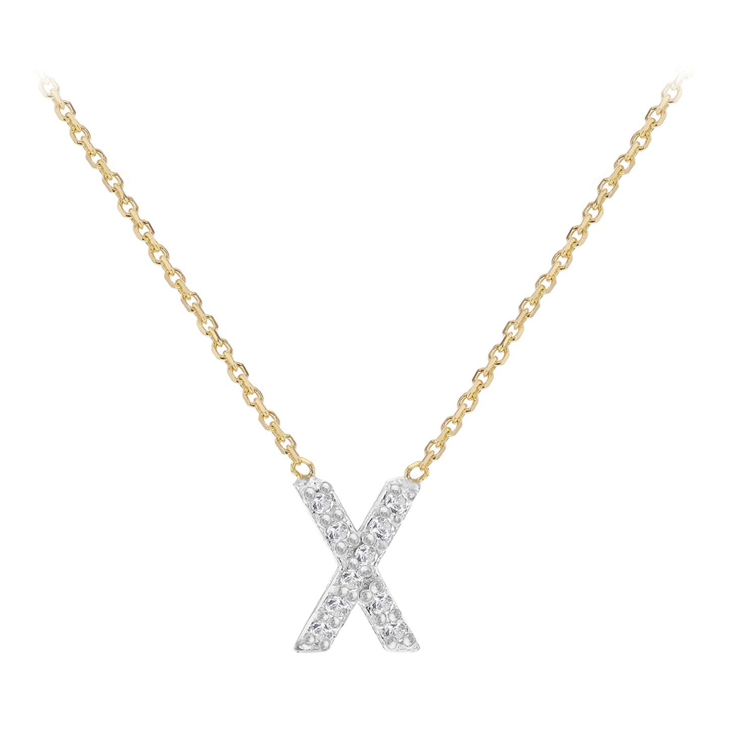 New 9ct Gold Diamond Initial A-Z Chain/Necklace 15-17"