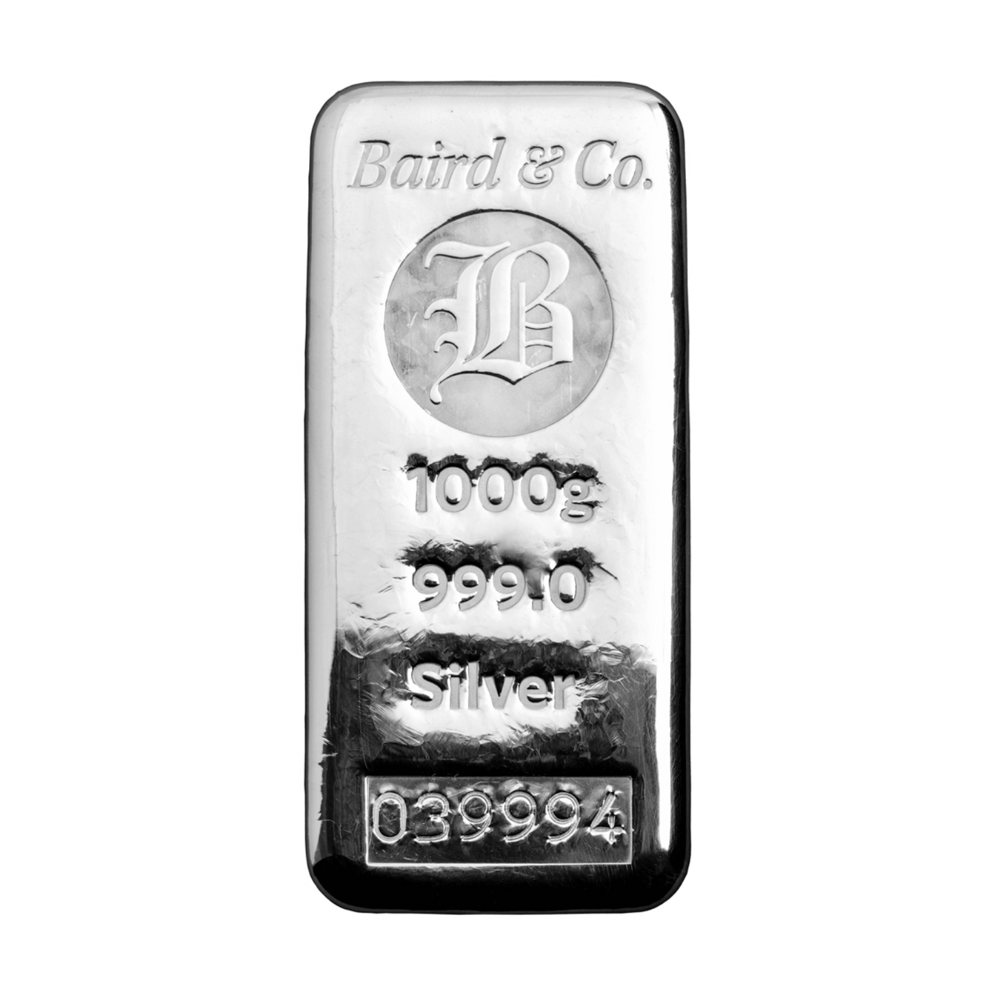 New Baird & Co Fine Silver 1kg Cast Bar