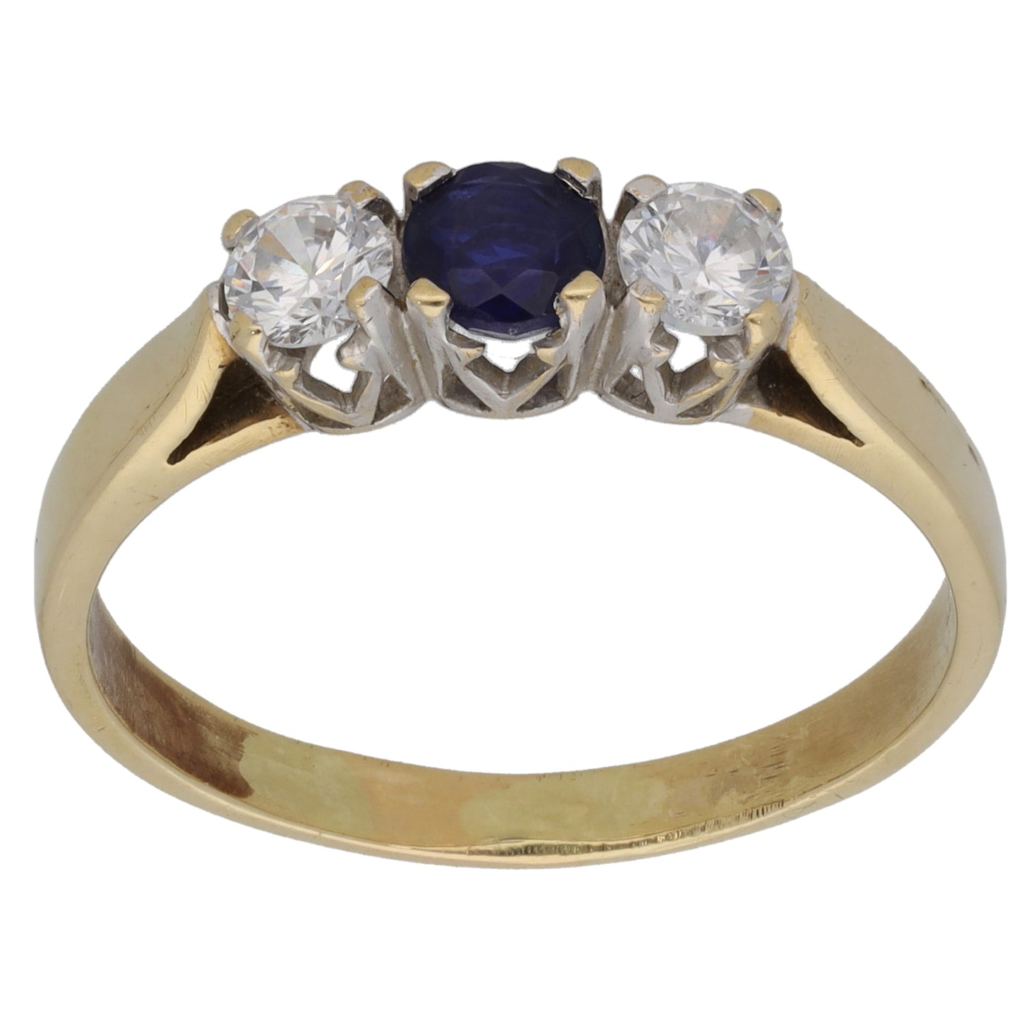 9ct Gold Sapphire & Cubic Zirconia Trilogy Ring Size U