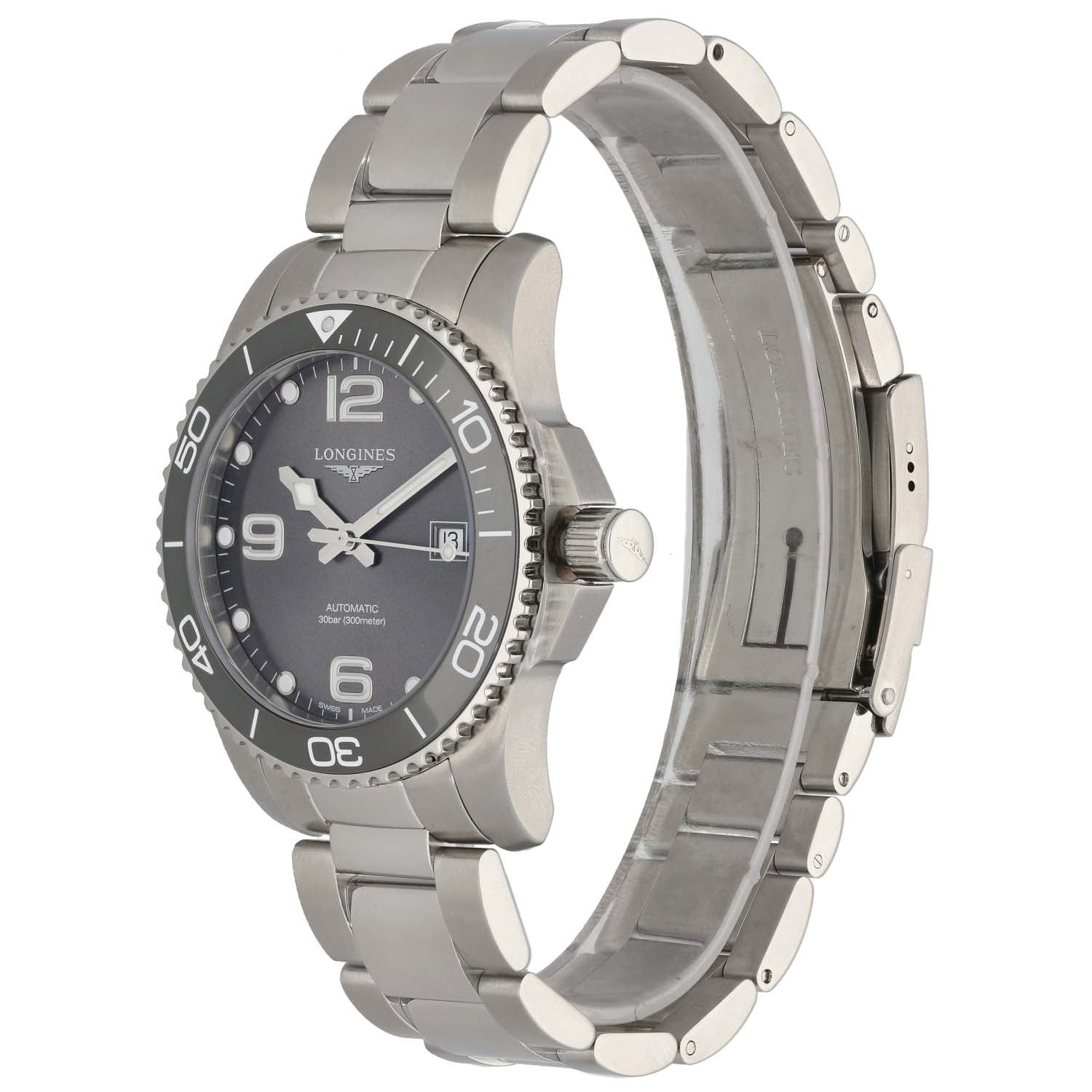 Longines Hydro Conquest L3.781.4, Stainless Steel, Grey Dial, Front Angle Image