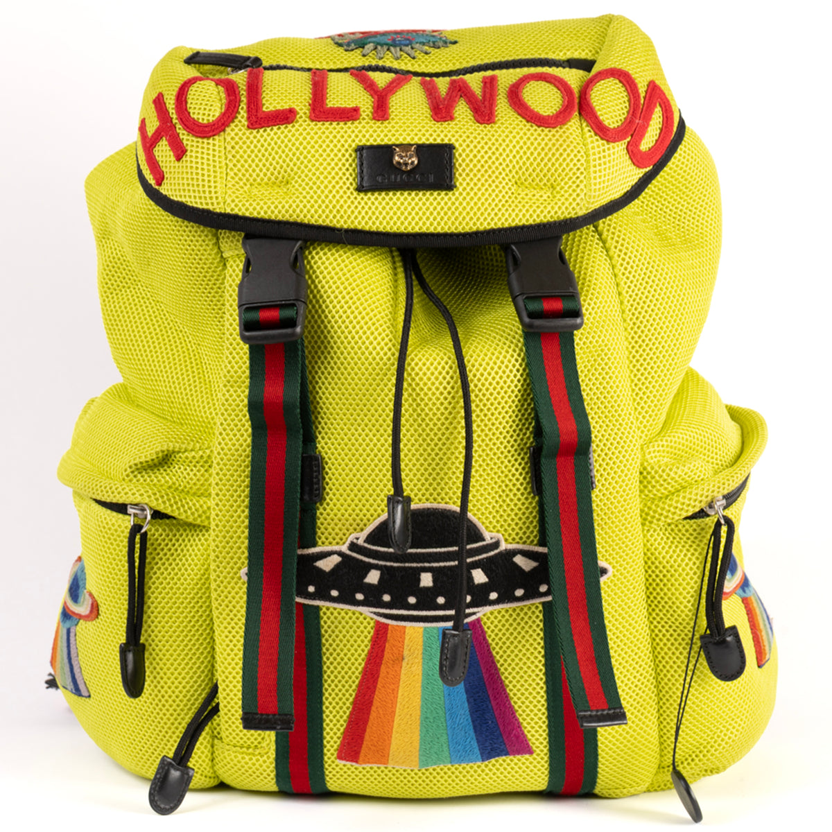 Gucci Applique Hollywood Rucksack Nylon/Mesh Bag - Yellow
