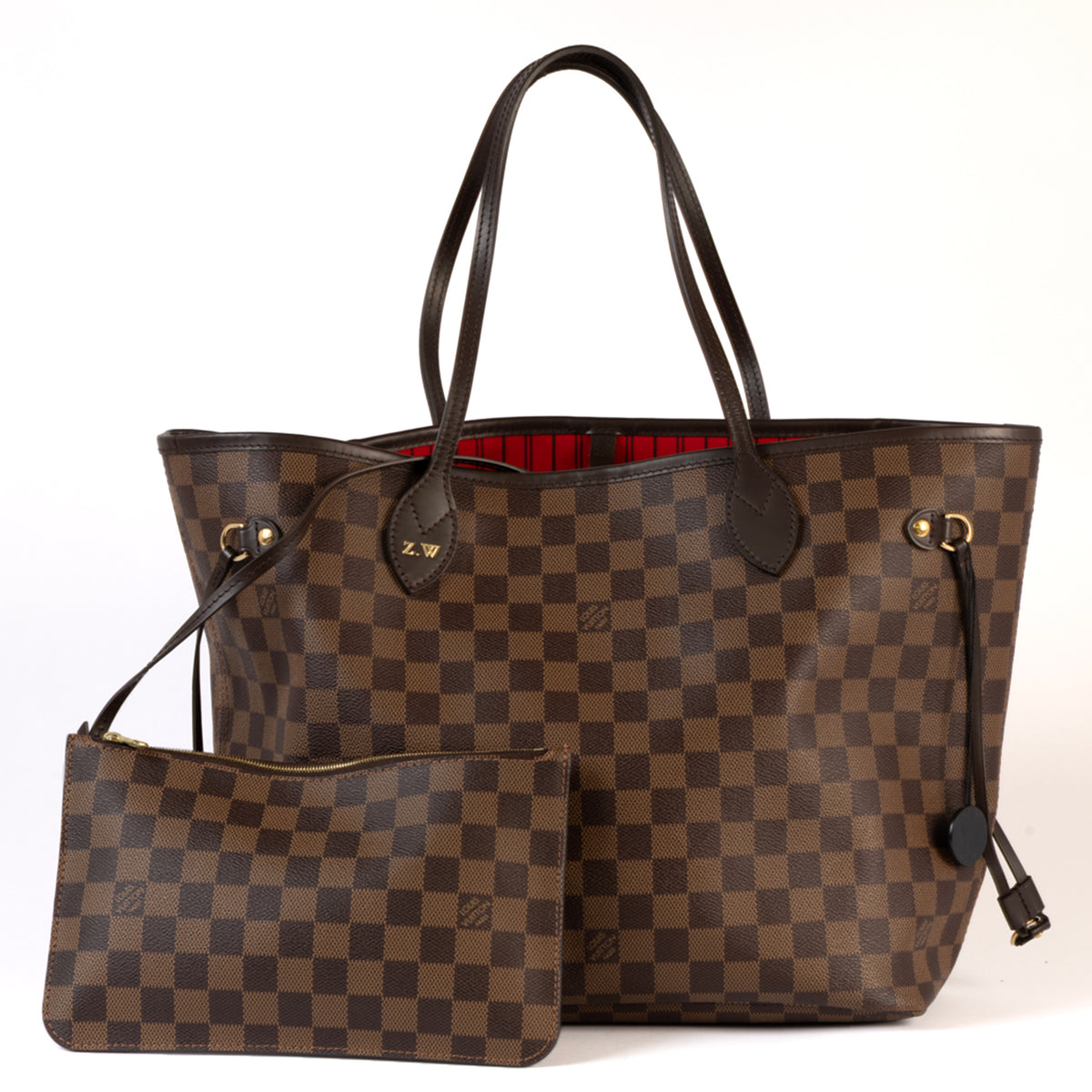 Louis Vuitton Neverfull MM With Pouch Damier Leather Tote Bag - Brown