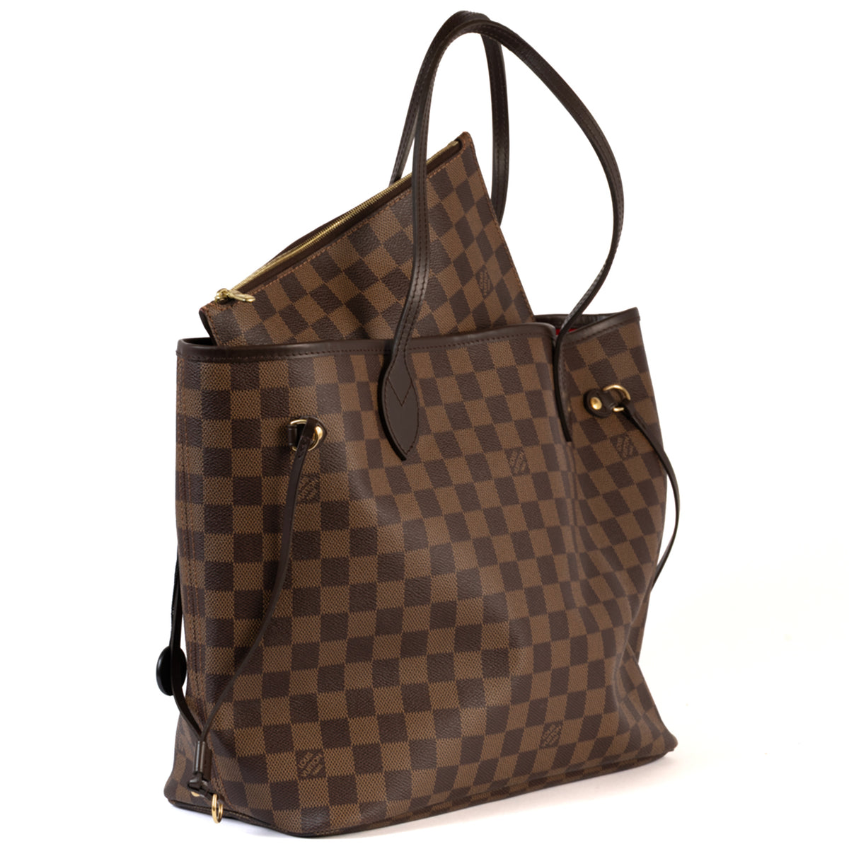 Louis Vuitton Neverfull MM With Pouch Damier Leather Tote Bag - Brown