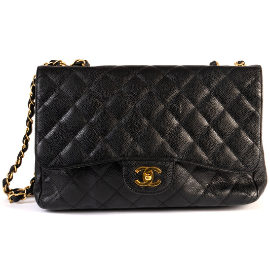 Chanel Classic Single Flap Caviar Leather Bag - Black