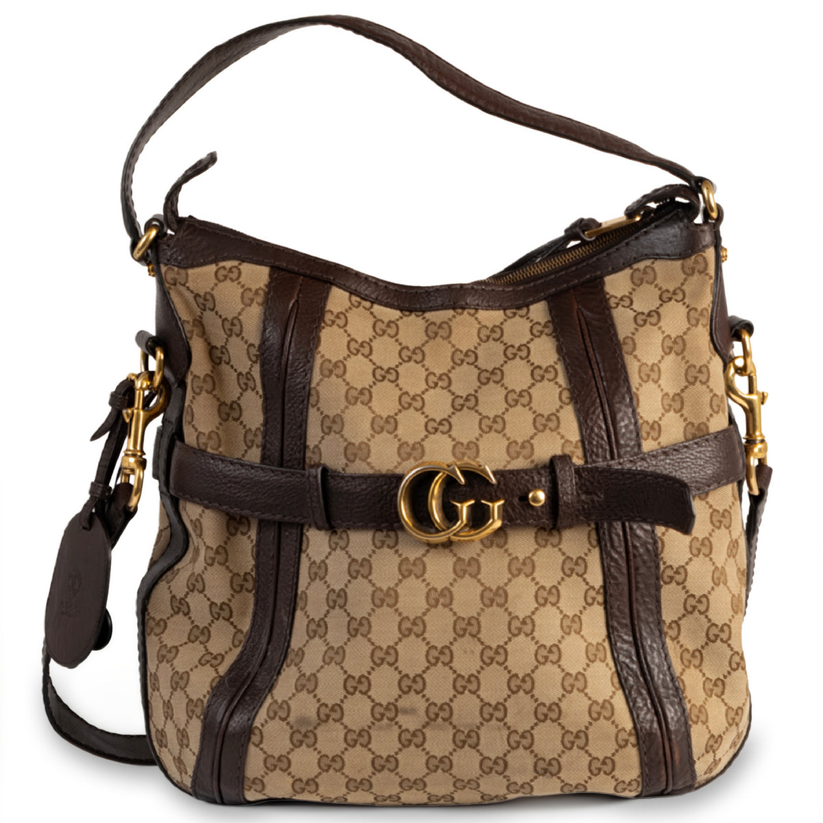 Gucci Running Satchel GG Monogram Canvas Bag - Brown