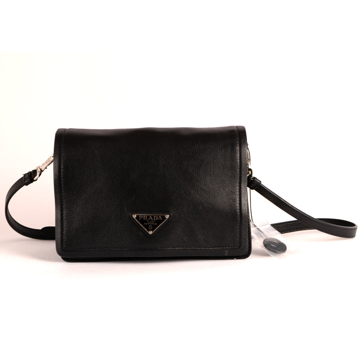 Prada Glace Plain Leather Crossbody Bag - Black