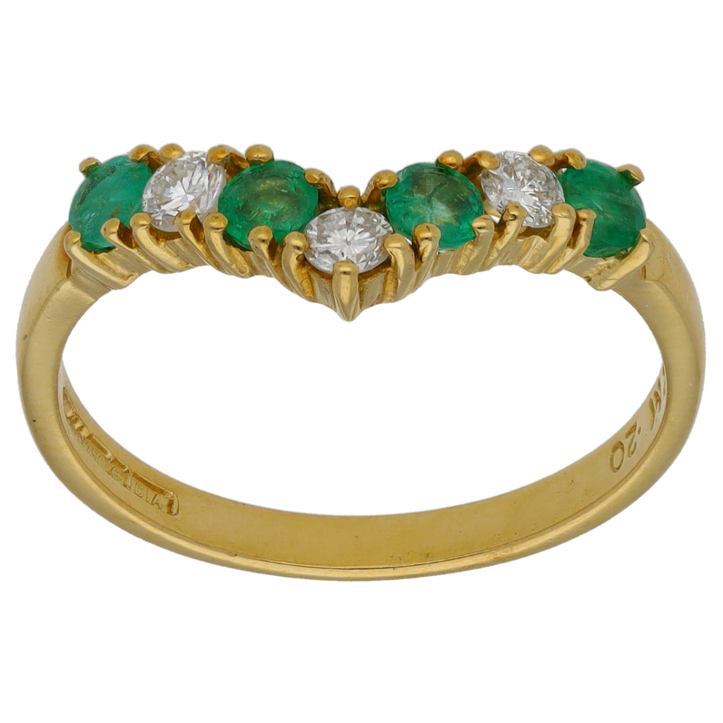 18ct Gold 0.20ct Diamond & Emerald Wishbone Ring Size N