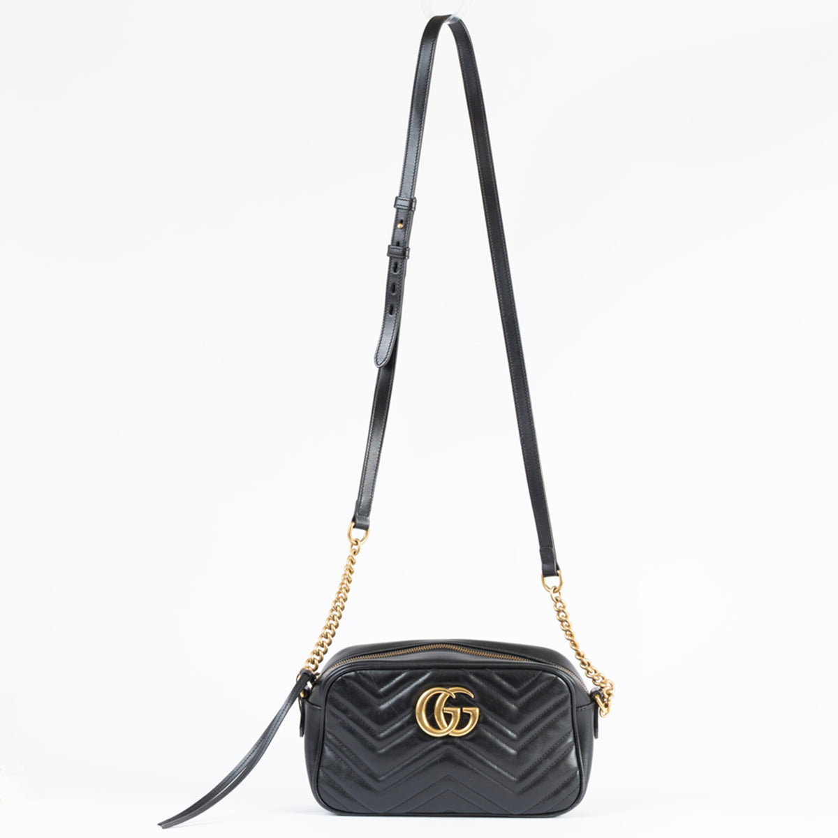 Gucci Camera Bag Chevron Leather Crossbody Bag - Black