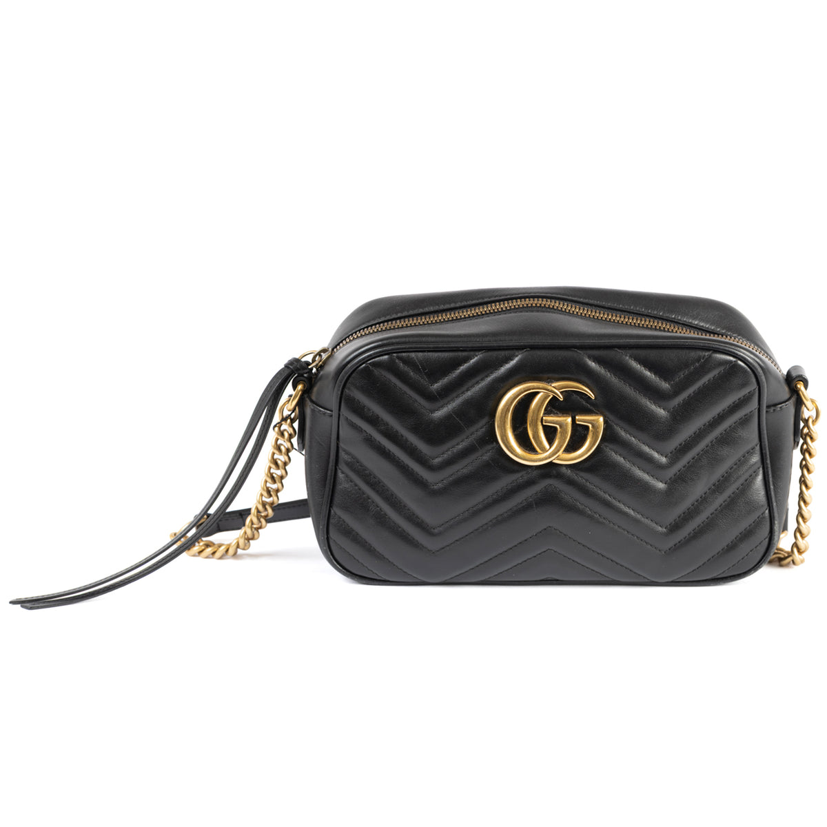 Gucci Camera Bag Chevron Leather Crossbody Bag - Black