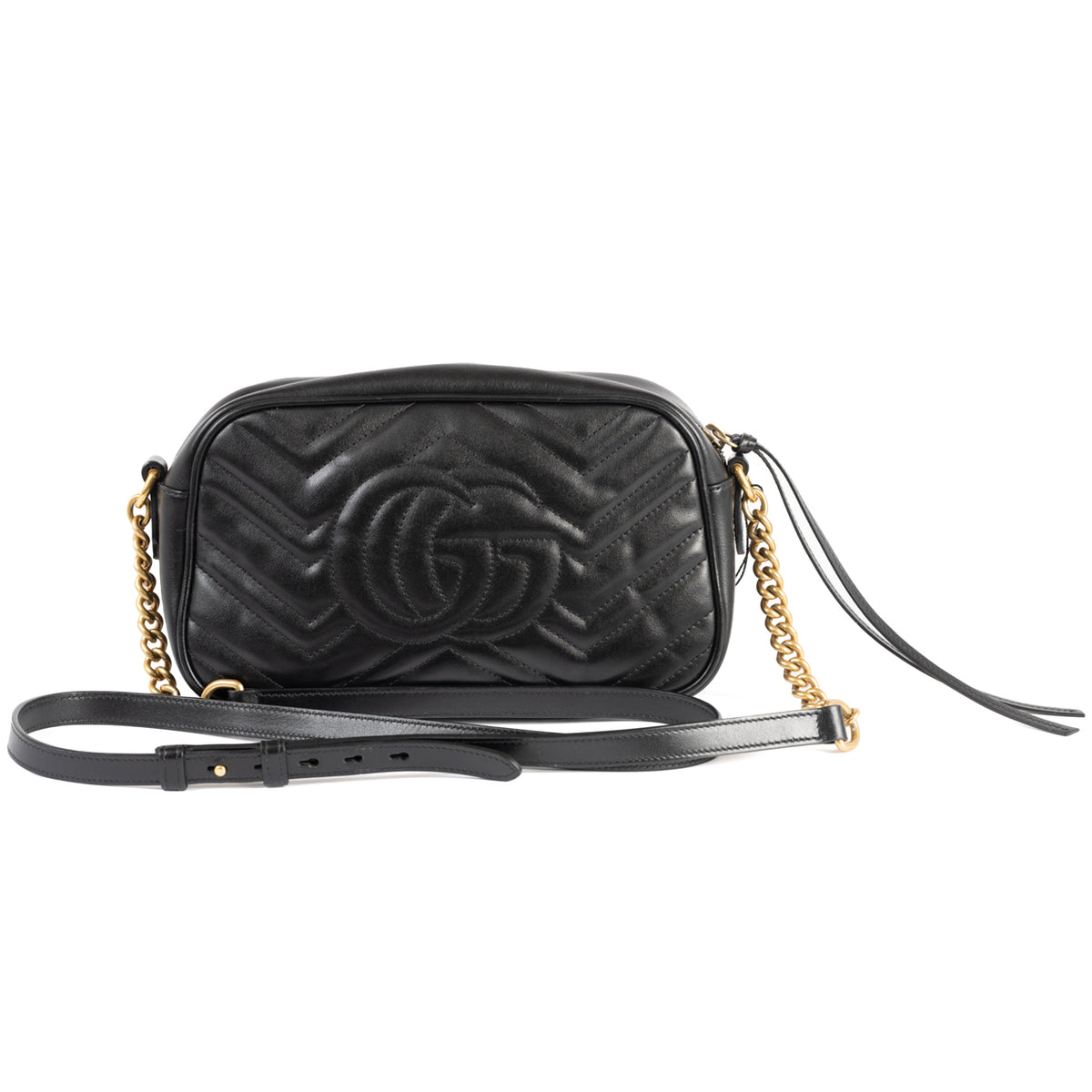 Gucci Camera Bag Chevron Leather Crossbody Bag - Black