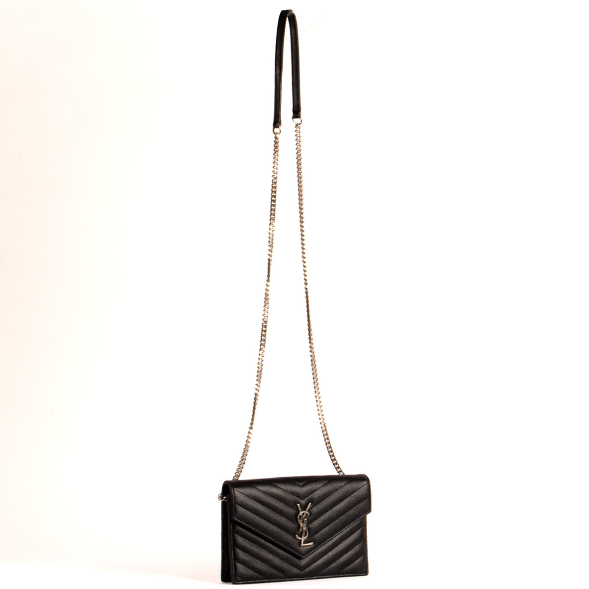Yves Saint Laurent Cassandra Chevron Leather Crossbody Bag - Black