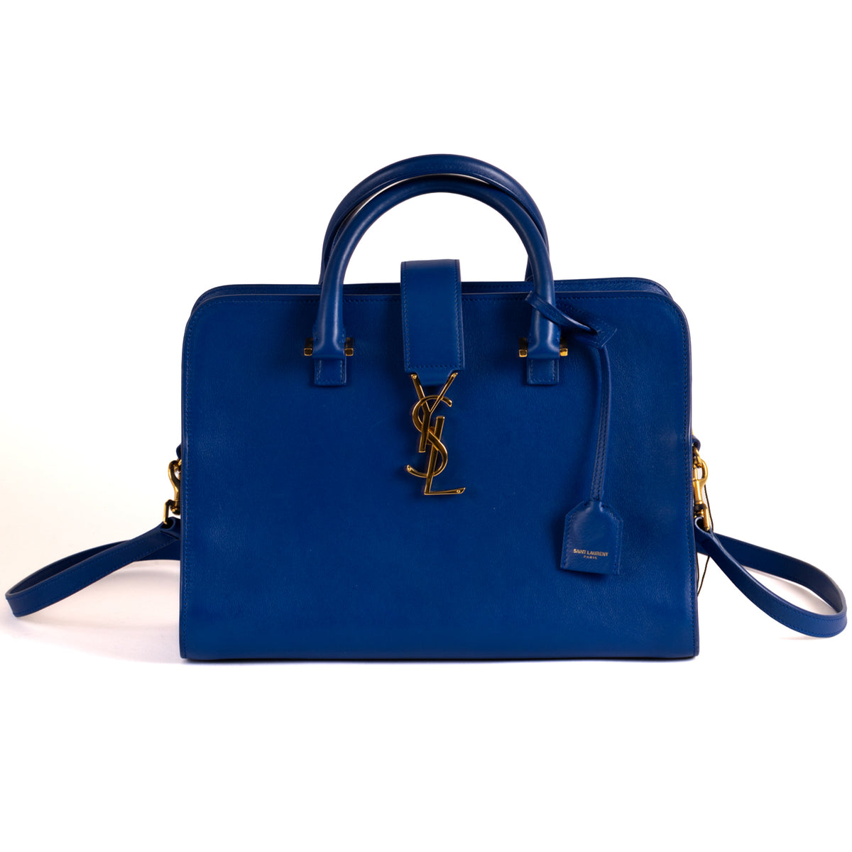 Yves Saint Laurent Small Cabas Plain Leather Tote Bag - Blue
