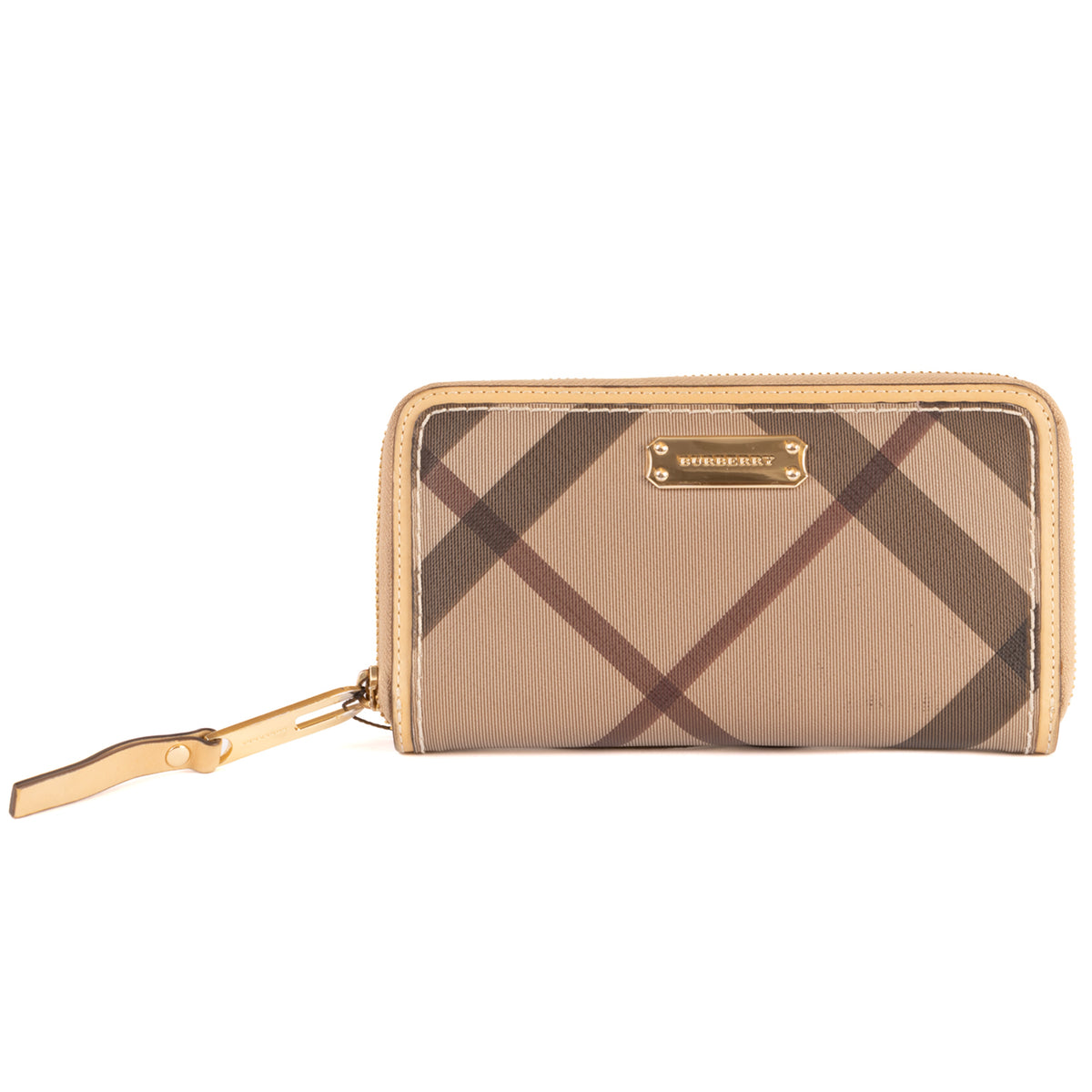 Burberry Zip Around Wallet Nova Check Coated Canvas Purse - Beige
