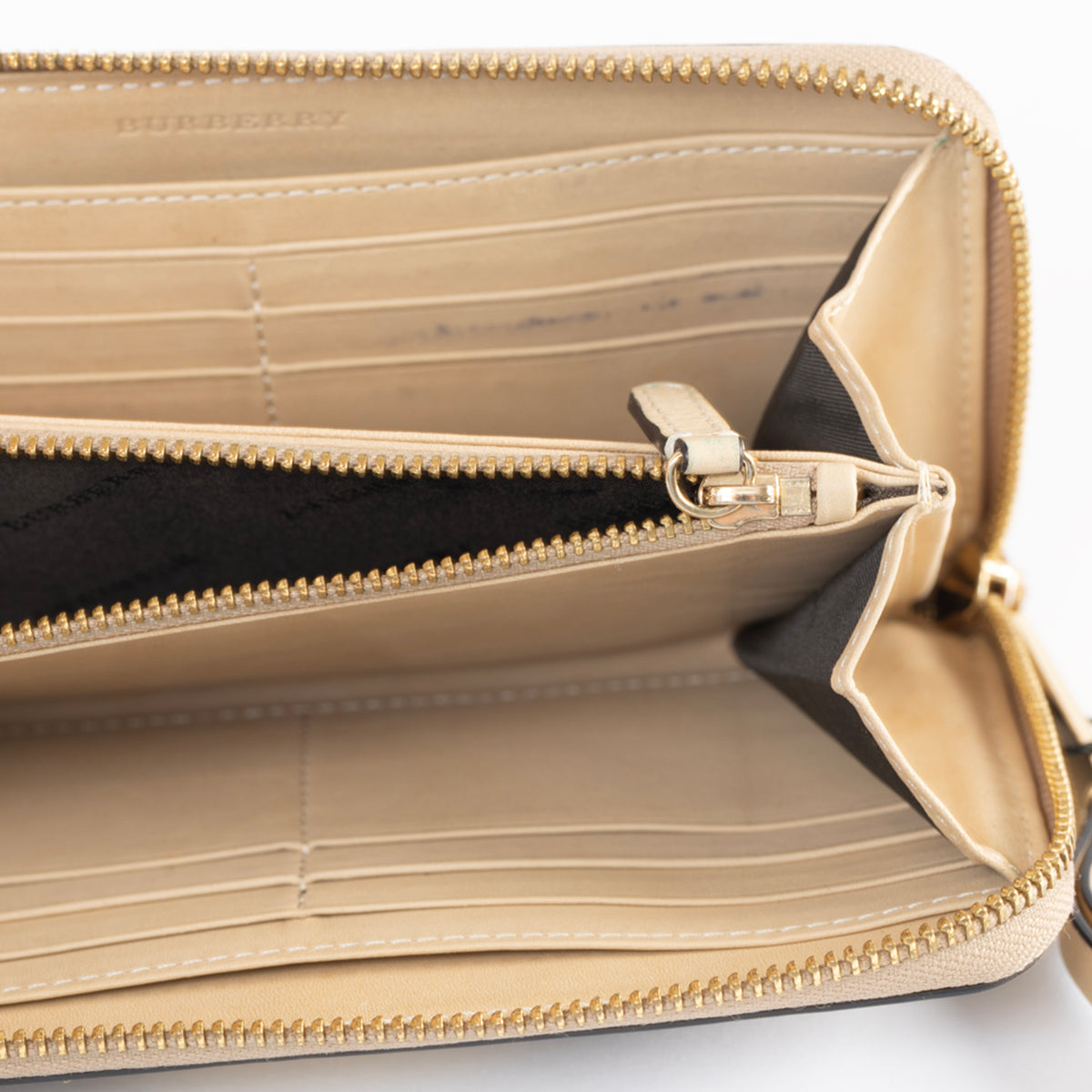 Burberry Zip Around Wallet Nova Check Coated Canvas Purse - Beige