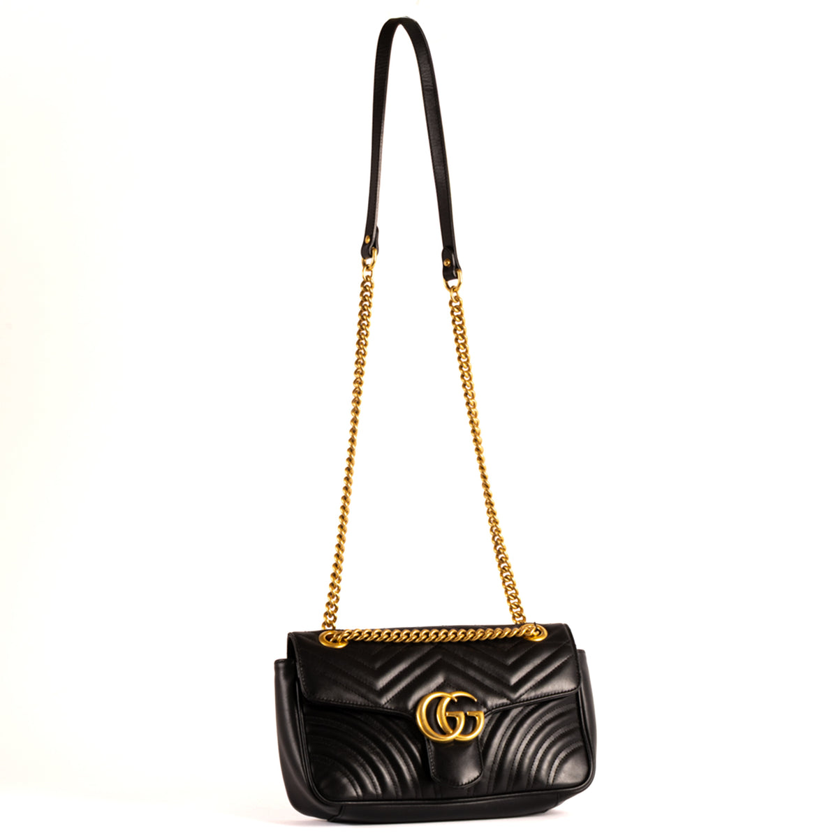 Gucci Marmont Matelasse Chevron Leather Crossbody Bag - Black