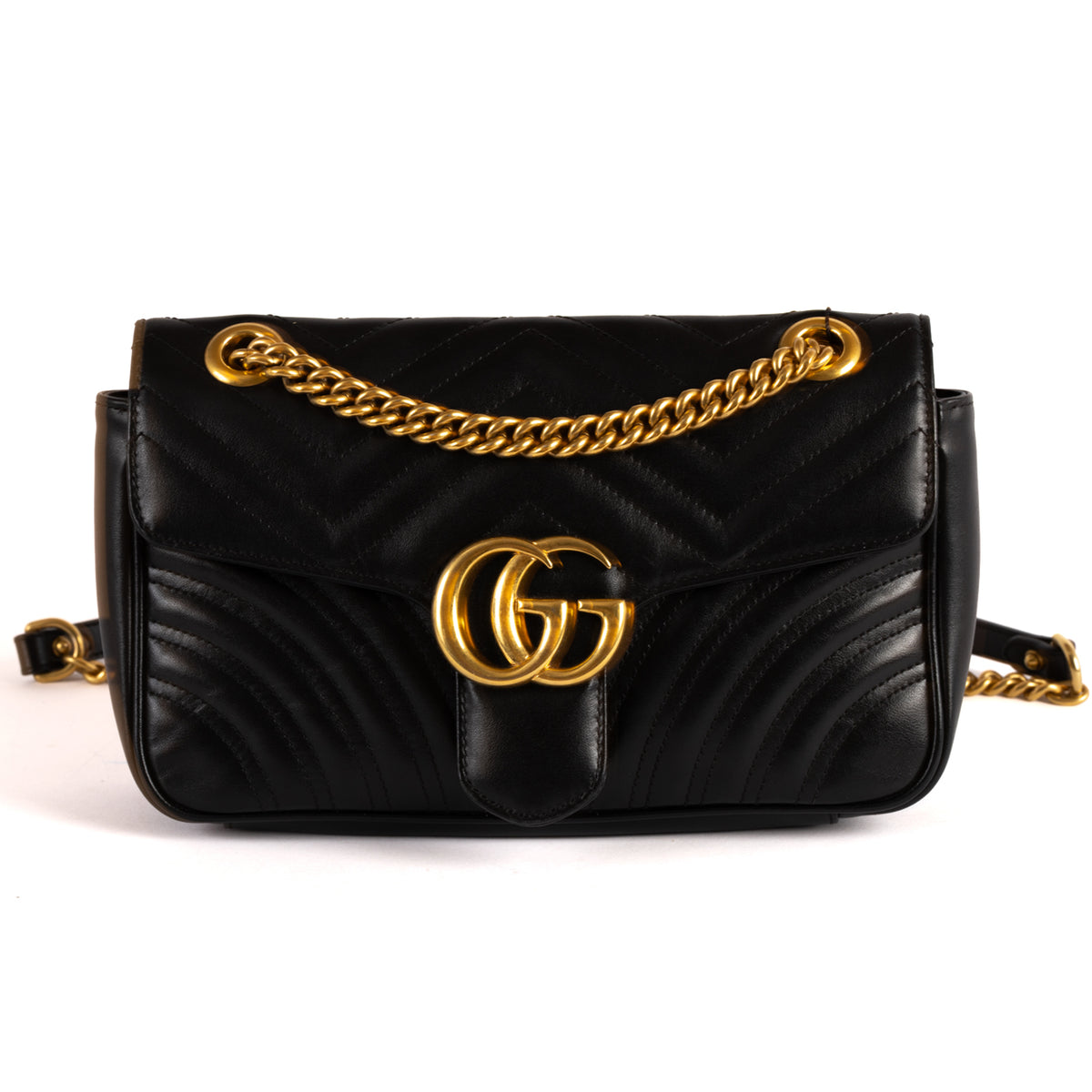 Gucci Marmont Matelasse Chevron Leather Crossbody Bag - Black