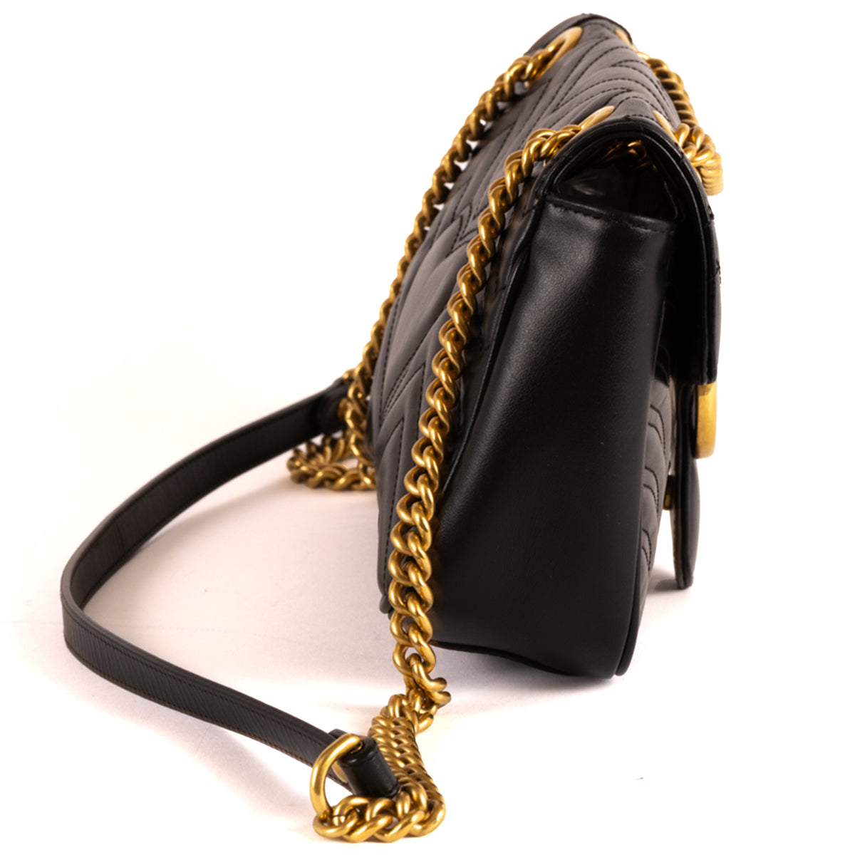 Gucci Marmont Matelasse Chevron Leather Crossbody Bag - Black