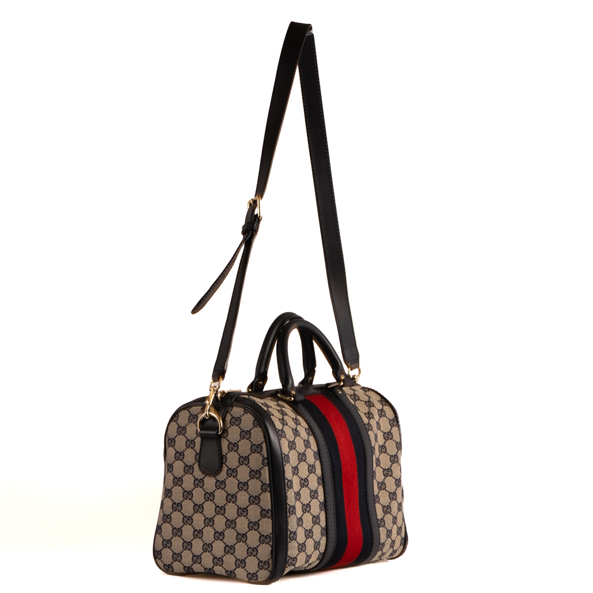 Gucci Boston GG Monogram Leather Travel Bag - Beige & Blue
