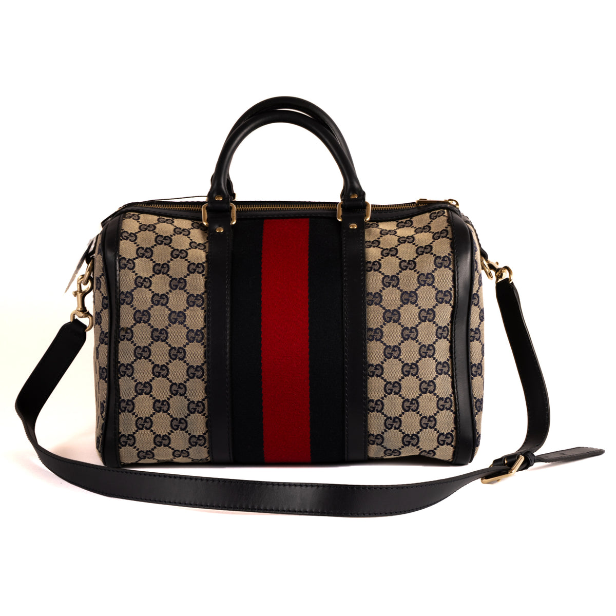 Gucci Boston GG Monogram Leather Travel Bag - Beige & Blue