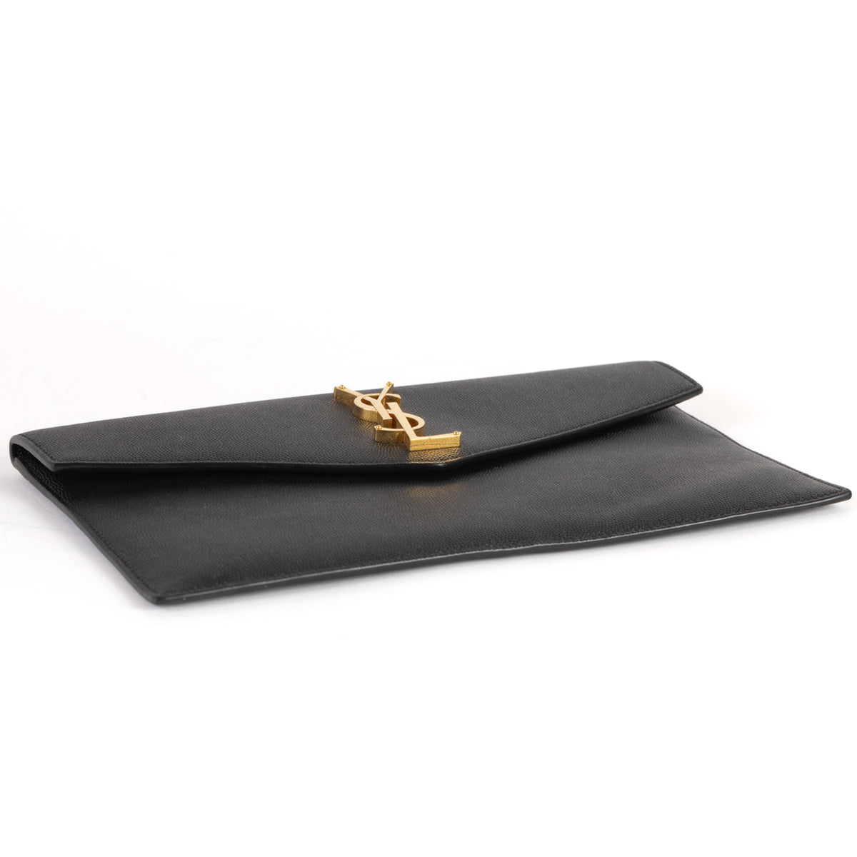 Yves Saint Laurent Uptown Clutch Plain Leather Clutch Bag - Black