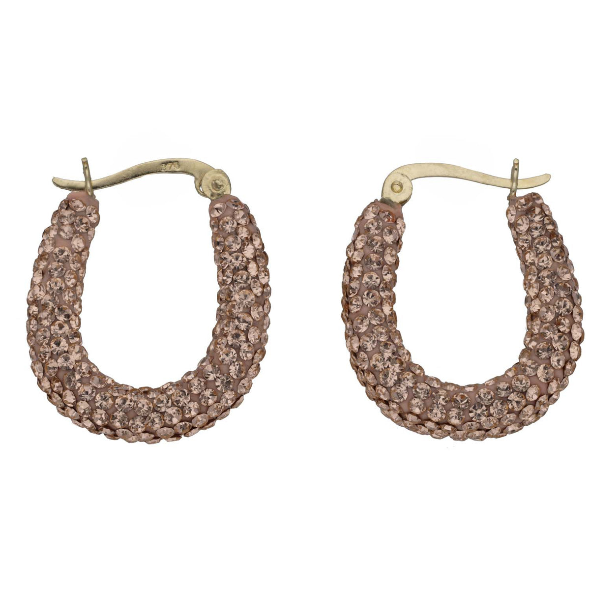 New 9ct Gold 22mm Crystal Champagne Hoop Earrings