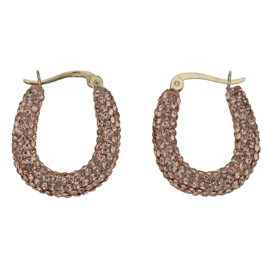 New 9ct Gold 22mm Crystal Champagne Hoop Earrings
