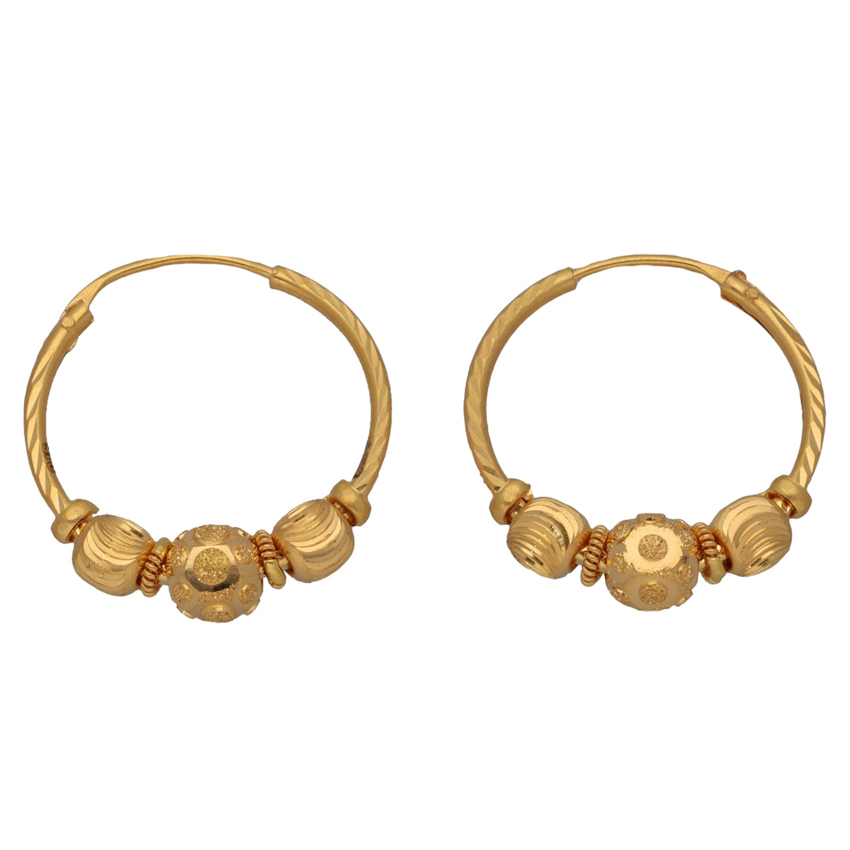 New 22ct Gold Diamond Cut Beaded Hoop Earrings