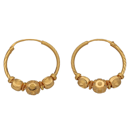 New 22ct Gold Diamond Cut Beaded Hoop Earrings