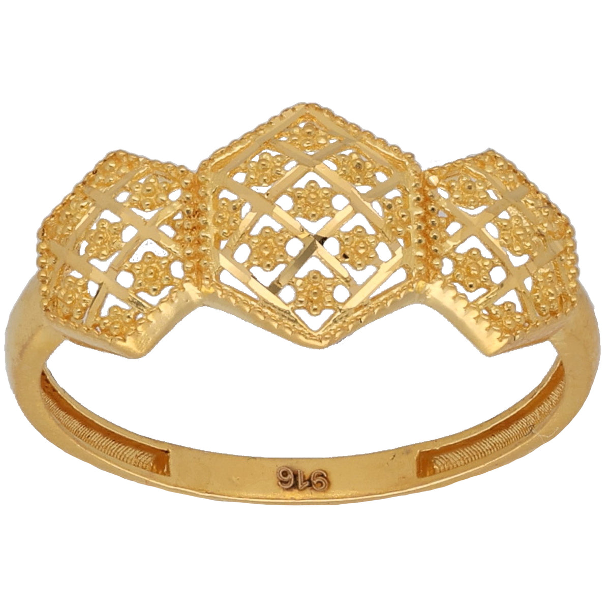 New 22ct Gold Three Hexagon Alternative Ring Size R