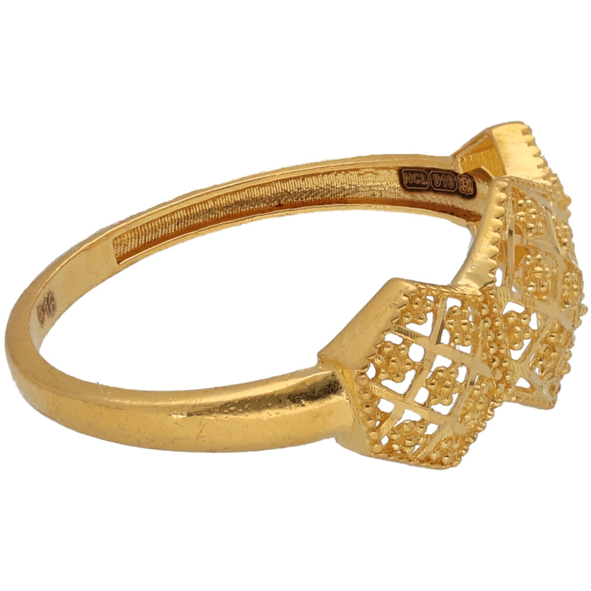 New 22ct Gold Three Hexagon Alternative Ring Size R