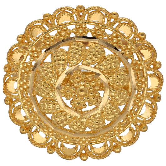 New 22ct Yellow Gold Patterned Circle Shield Ring Size R