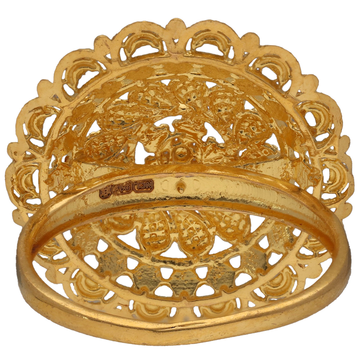New 22ct Yellow Gold Patterned Circle Shield Ring Size R