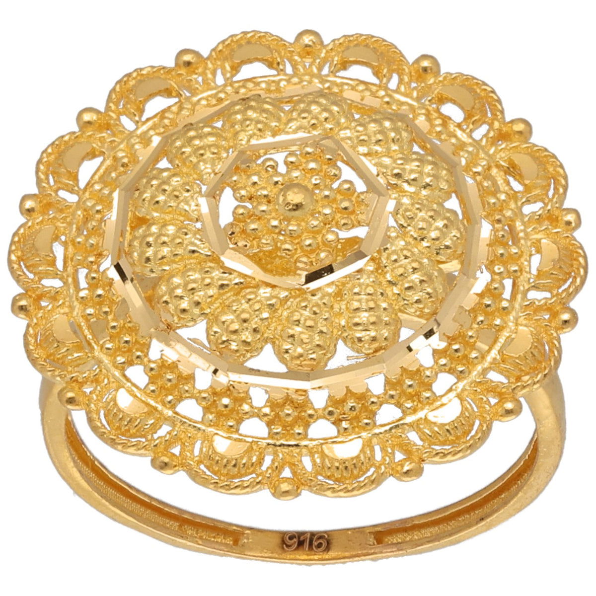 New 22ct Gold Circle Shield Ring Size R