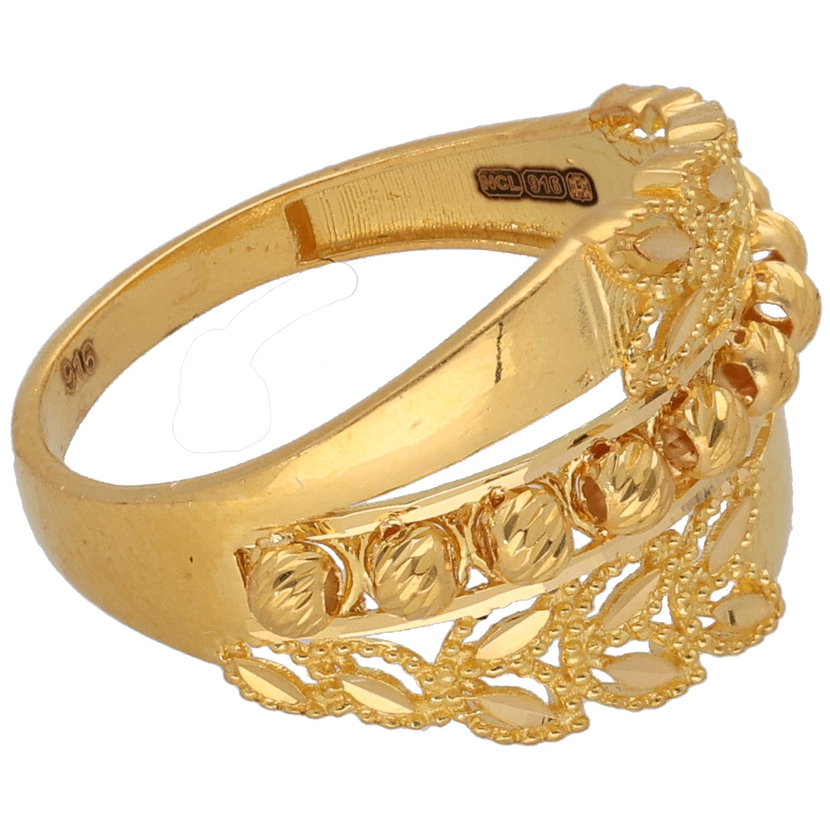 New 22ct Gold Beaded Floral Ring Size P