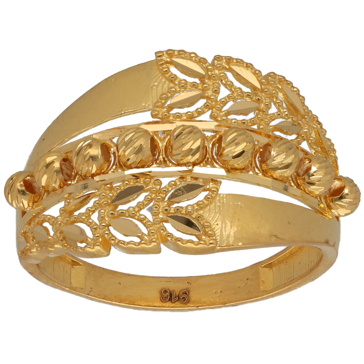 New 22ct Yellow Gold Beaded Floral Ring Size P
