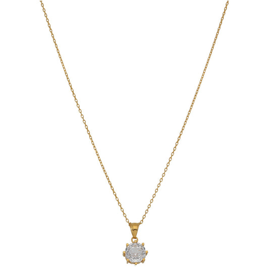 New 22ct Gold Cubic Zirconia Solitaire Pendant With Chain 18"