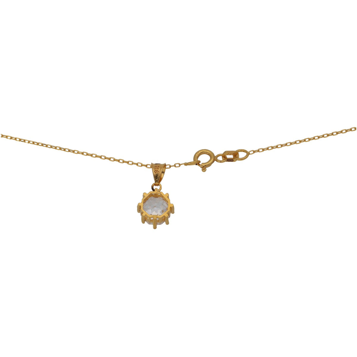 New 22ct Gold Cubic Zirconia Solitaire Pendant With Chain 18"