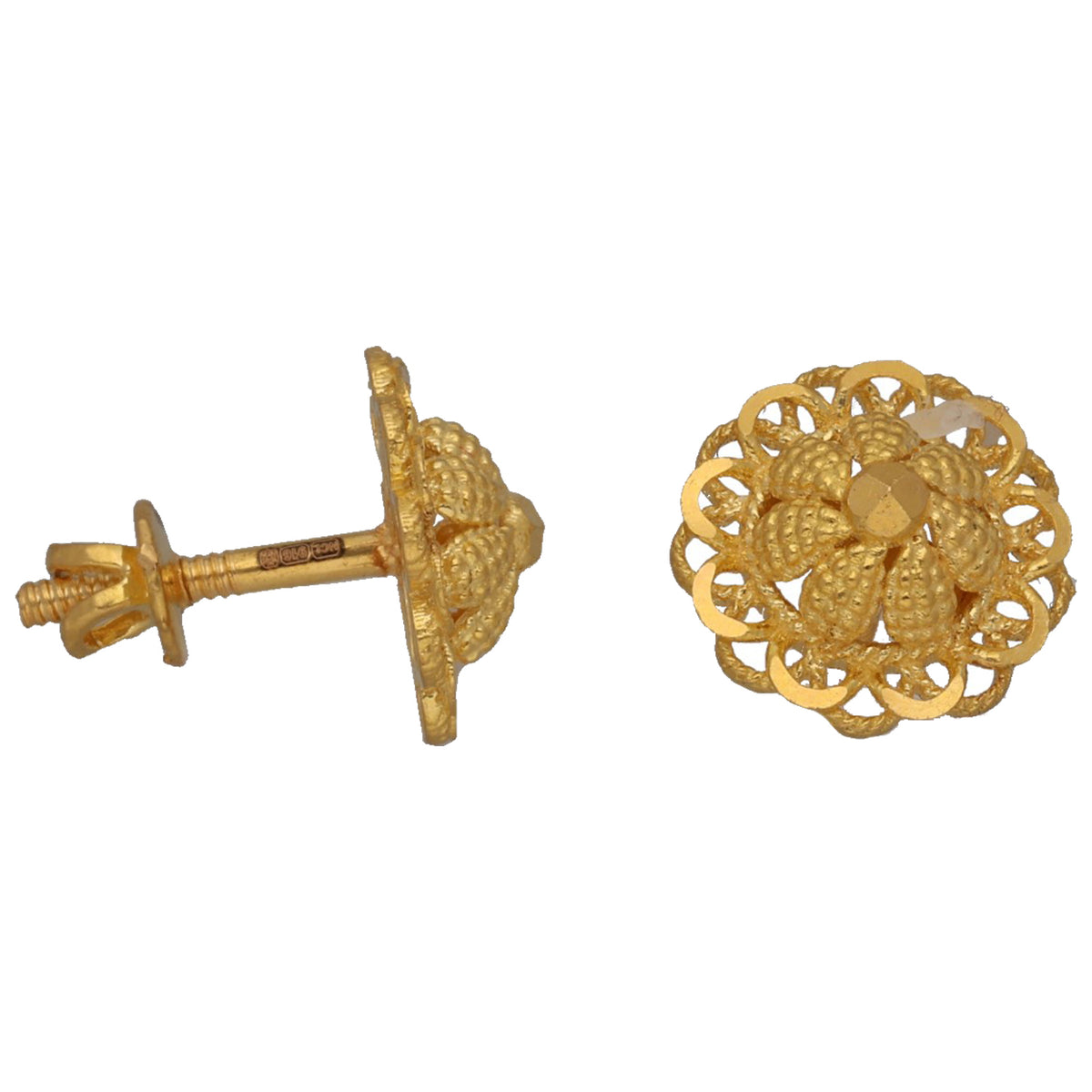 New 22ct Gold Filigree Shield Stud Earrings