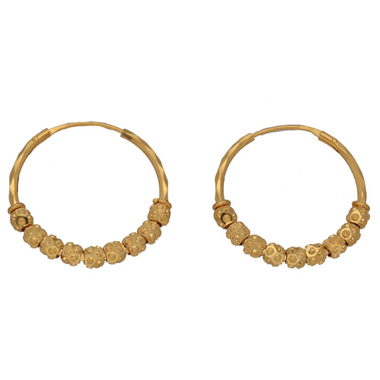 New 22ct Gold Stacked Football Beaded 25mm Hoop Earrings