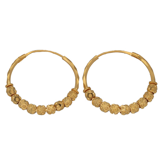New 22ct Gold Stacked Football Beaded 25mm Hoop Earrings
