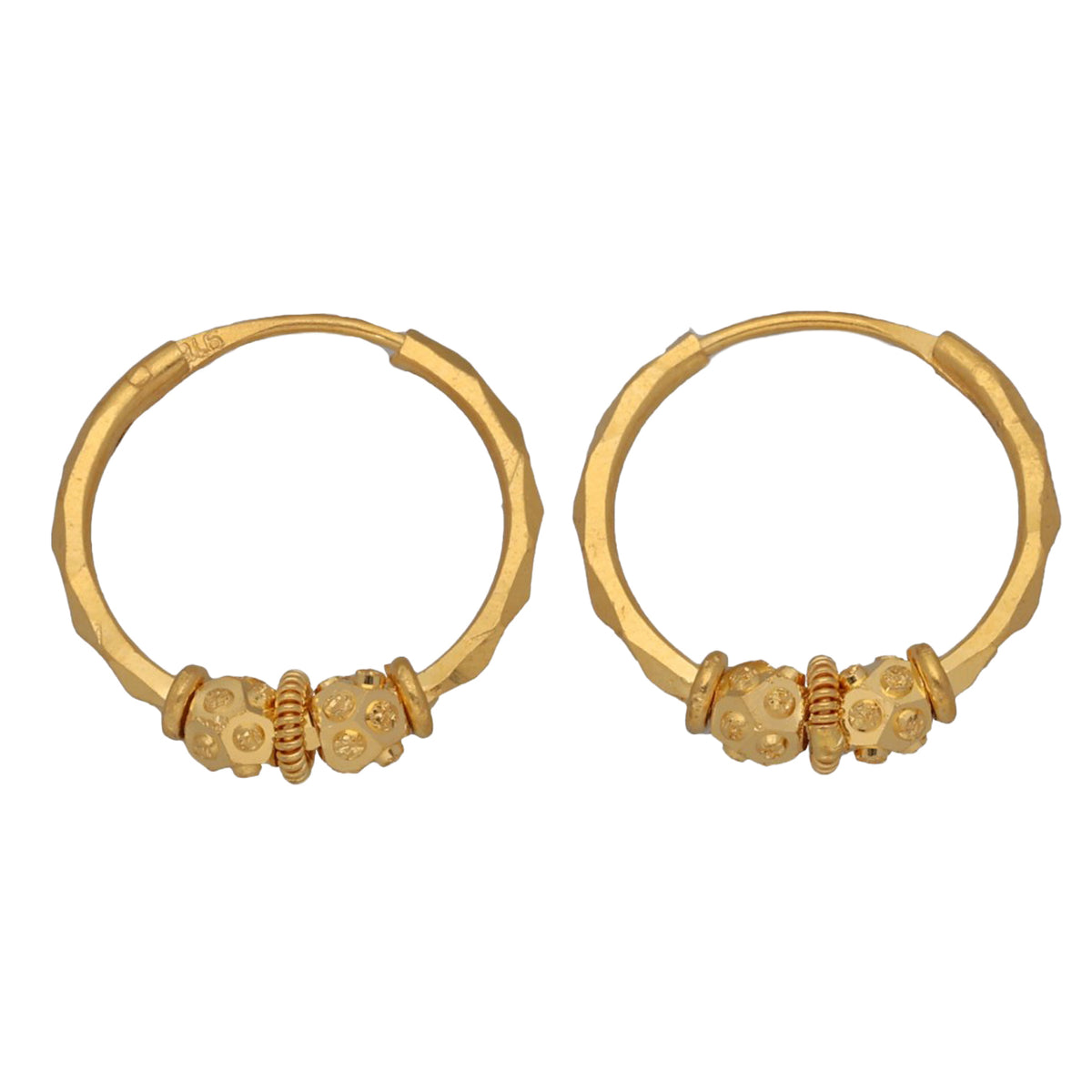 New 22ct Gold Football Beaded 20mm Hoop Earrings
