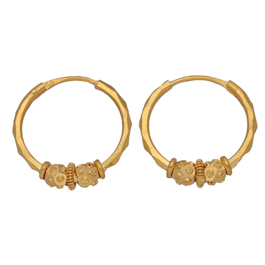 New 22ct Gold Football Beaded 20mm Hoop Earrings
