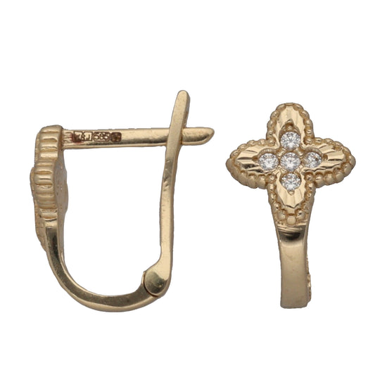 New 14ct Gold Cubic Zirconia Fancy Flower Huggie Earrings