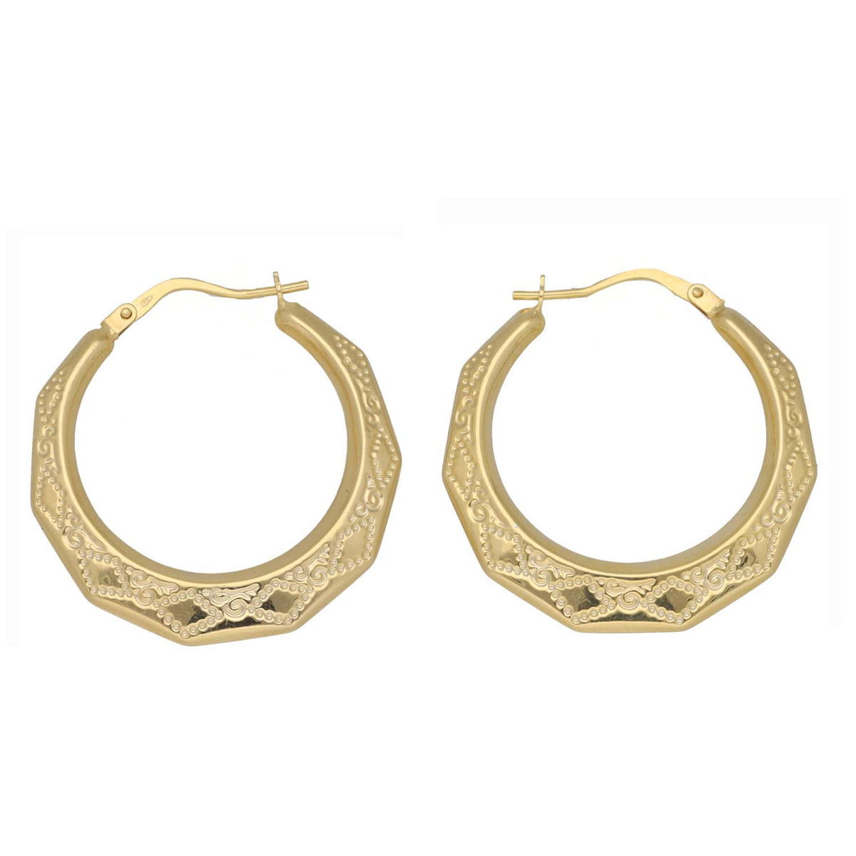 New 9ct Gold Round Fancy Hoop Earrings