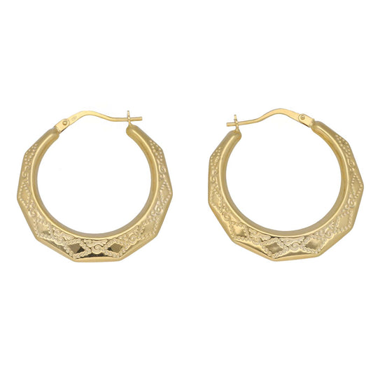 New 9ct Gold Round Fancy Hoop Earrings