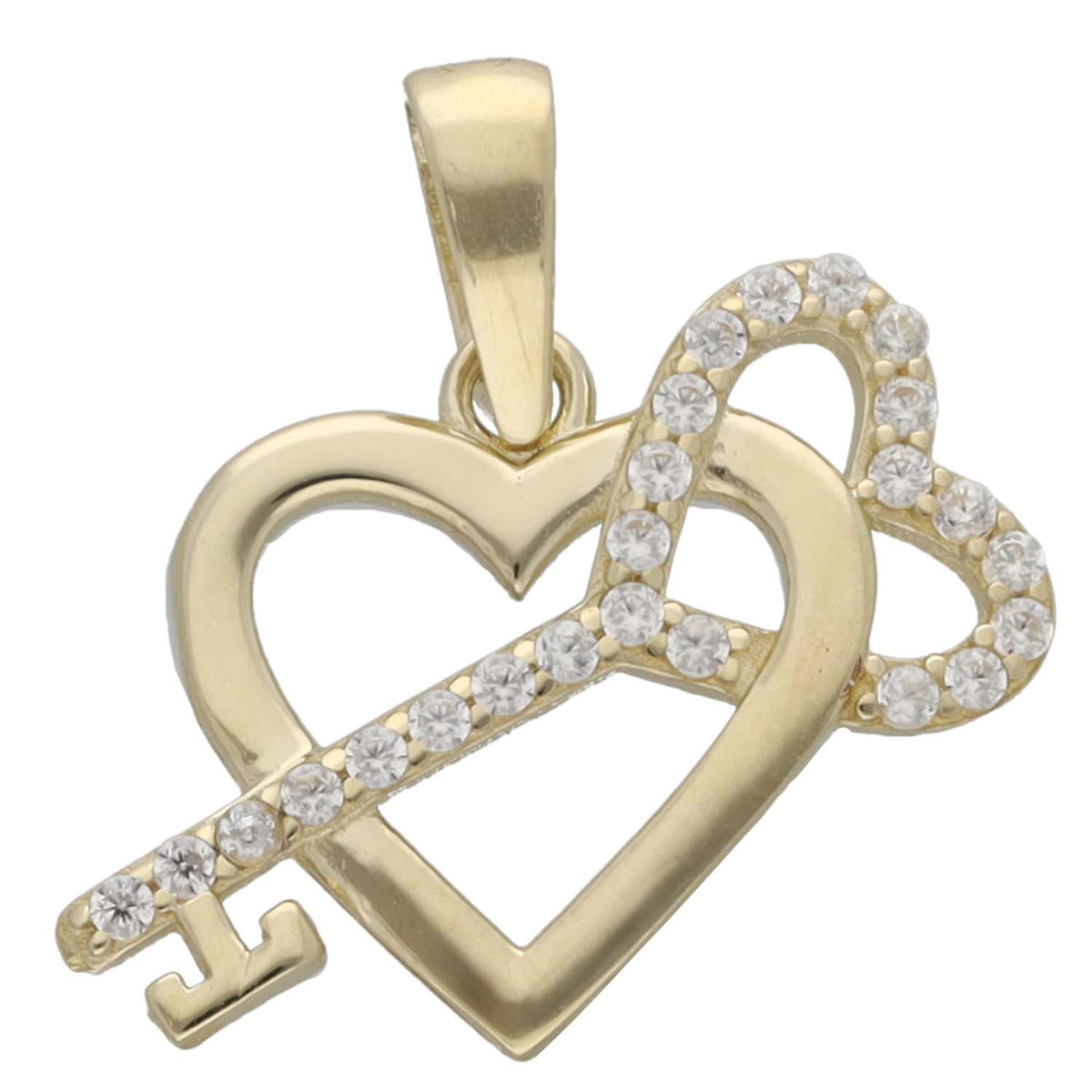New 9ct Gold Cubic Zirconia Key Heart Pendant