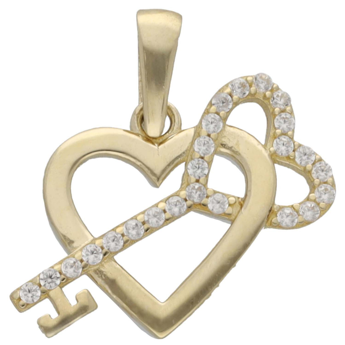 New 9ct Gold Cubic Zirconia Key Heart Pendant