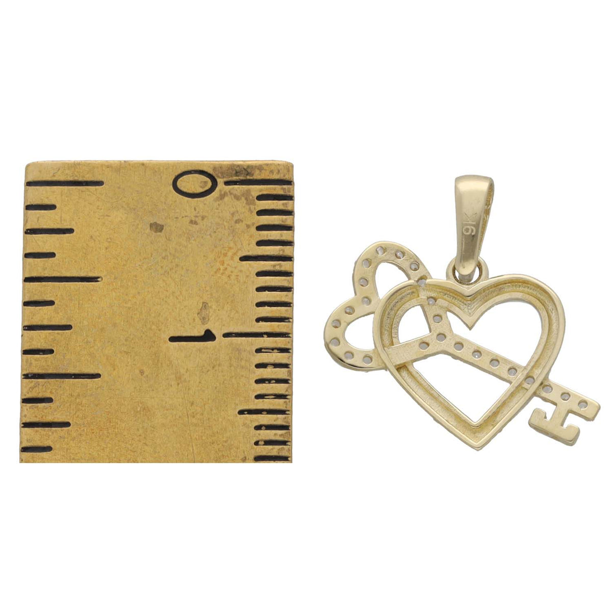 New 9ct Gold Cubic Zirconia Key Heart Pendant